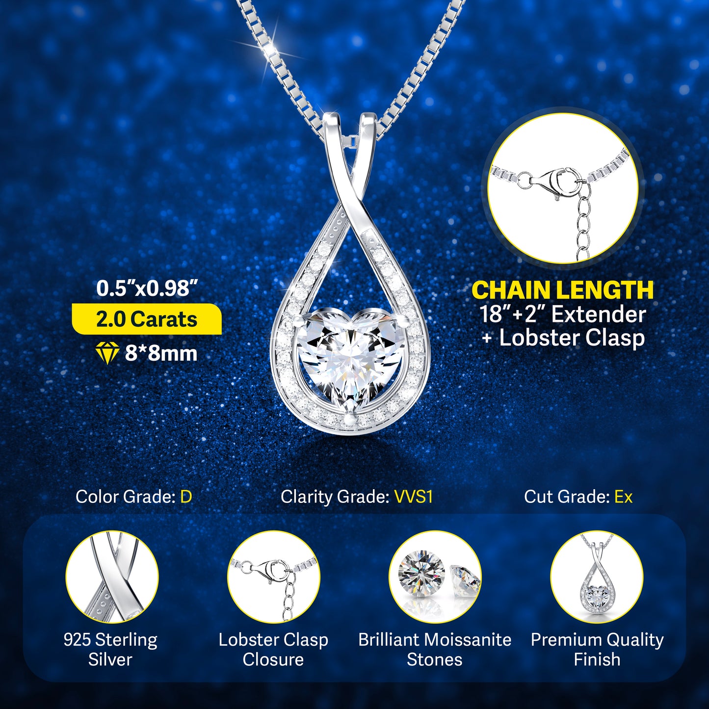 Infinity Heart Moissanite Pendant (1-4 CT. VVS1)