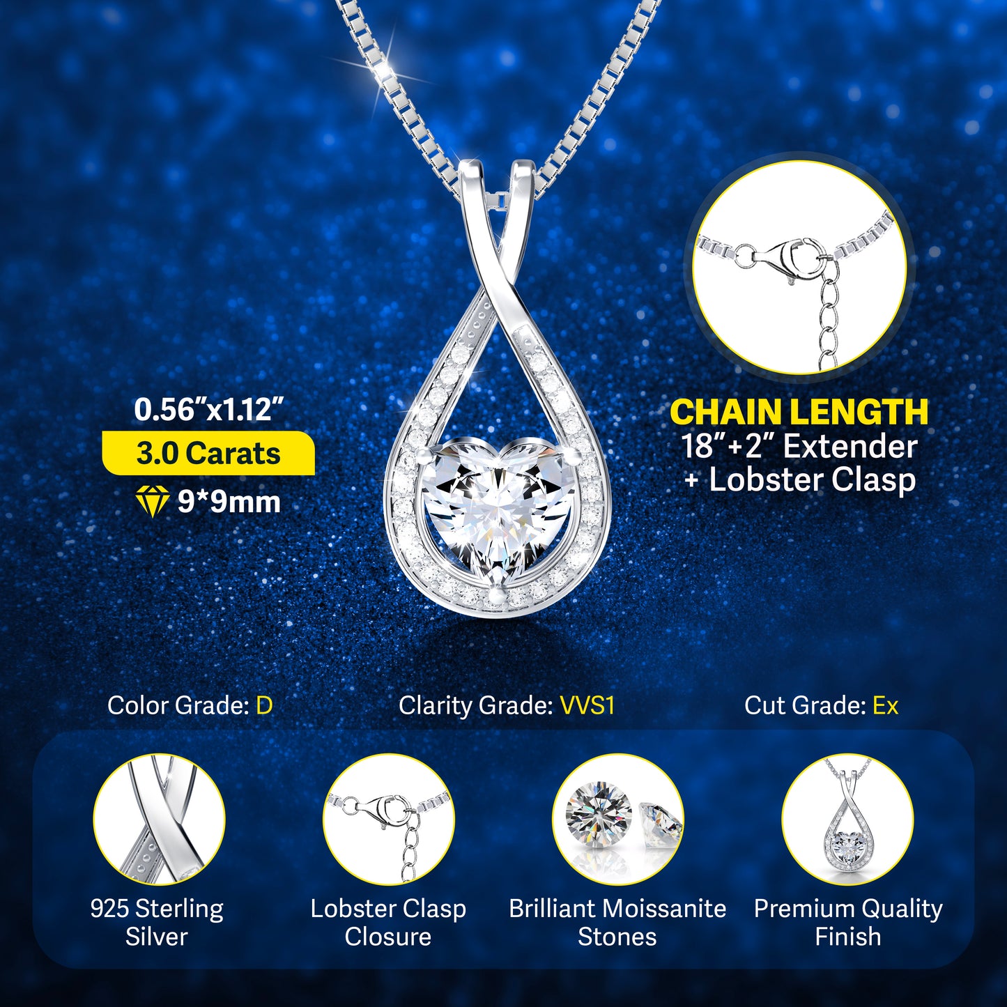 Infinity Heart Moissanite Pendant (1-4 CT. VVS1)