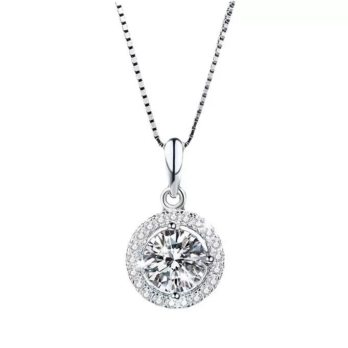 Halo Round Moissanite Pendant (.6 CT. VVS1)